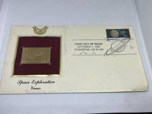 lot 28 image: 1991 Space Exploration Venus Mariner 2 in gold replica (1991), First Day Issue Stamp 29c
