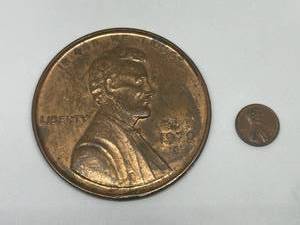 lot 29 image: Large Lincoln Penny Reproduction in 3 diameter format, with all the Details of a 1972-S US Lincoln Penny