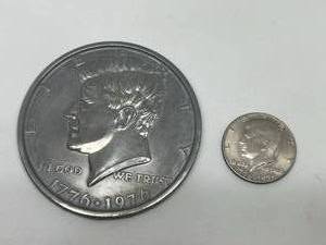 lot 31 image: Large Kennedy Half Dollar Reproduction 3 and 1776-1976D Bicentennial US Kennedy Half Dollar