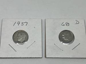 lot 32 image: Two Roosevelt Dimes, 1957 & 1968-D