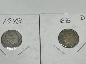 lot 35 image: Two Roosevelt Dimes - 1948 & 1968D