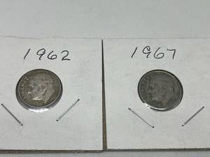 lot 36 image: Two Roosevelt Dimes - 1962 & 1967