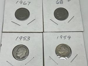 lot 37 image: Four Roosevelt Dimes - 1953, 1959, 1967, and 1968D