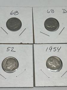 lot 44 image: Four Roosevelt Dimes - 1952, 1954, 1968, and 1968-D