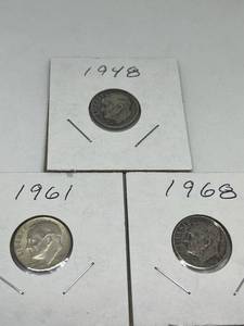 lot 47 image: Three Roosevelt Dimes - 1948, 1961, 1968