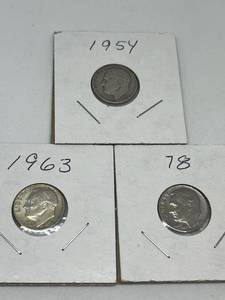 lot 48 image: Three Roosevelt Dimes - 1954, 1963, 1978