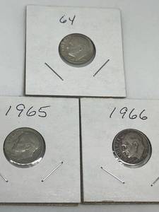lot 49 image: Three Roosevelt Dimes - 1964, 1965, 1966