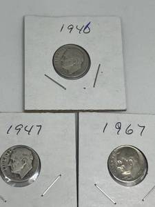 lot 51 image: Three Roosevelt Dimes - 1946, 1947, 1967