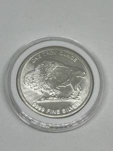 lot 52 image: One Troy Ounce .9999 Fine Silver (BuffaloIndian Head) Coin in Sealed Case