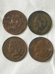lot 71 image: Indian Head Penny Lot - 1861 (Pit Marks), 1864, 1893, and 1895