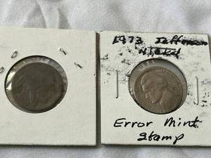 lot 90 image: 1915 IndianBuffalo Nickel & 1973-D Jefferson Nickel with Rim Stamping Error