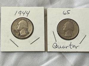 lot 95 image: Two Washington Quarters - 1944 and 1965