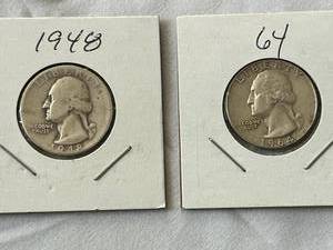 lot 96 image: Two Washington Quarters - 1948 and 1964