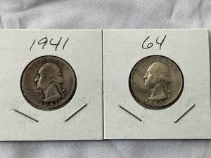 lot 98 image: Two Washington Quarters - 1941 and 1964