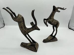 lot 3 image: Pair of Vintage (1960s) Heavy Metal Engraved Dancing Gazelles