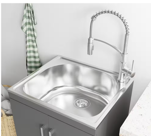 All-In-One Stainless Steel 24 in Laundry Sink with Faucet and Storage Cabinet in Dark Gray  Model #  1673US-24-314  UPC Code #  815324023112