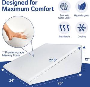 Ebung Bed Wedge Pillow with Memory Foam Top 12in  Wedge Pillow for Snoring, Neck Pillow for Pain Relief, Shoulder Pain, Back Pillow for Sitting in Bed, Heartburn Relief  Removable, Washable Cover