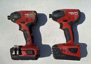 lot 11 image: Lot of 2 Hilti 22-Volt Lithium-Ion 14 Hex Cordless SID 4-A22 Impact Driverswith batteries.