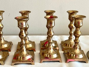 Vintage Brass Candlestick Holders and Brass Bookends