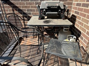 Perfect Patio Set Up includes Table, Chairs and Table Top Gas Grill