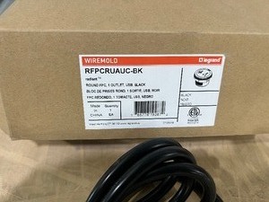 LEGRAND ROUND FPC, 1 OUTLET, 1 USB ELECTRICAL CONNECTION  MODEL RFPCRUAAC-BK