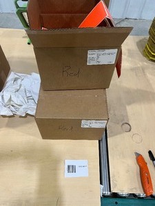 6,000 RED LABELS 4 X 11 TT PERF & HORIZONTAL FACE SPLIT  8 FANFOLD