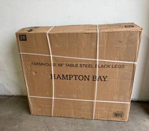 lot 8 image: Hampton Bay Jasper Ridge 68 in. Farmhouse Black Frame Rectangular Metal Outdoor Patio Dining Table with Wood Grain Tabletop