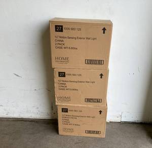 lot 99 image: LOT OF 6 Home Decorators Collection McCarthy 1-Light Bronze with Gold Highlights Motion Sensing Outdoor Wall Mount Lantern