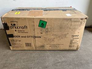 lot 103 image: Storkcraft Hoop Glider White with Gray Cushion Ottoman Set