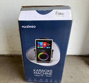 lot 110 image: Masingo 2023 Professional Portable Karaoke Machine with Lyrics Display Screen and Wood Finish