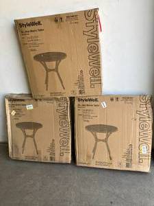 lot 128 image: StyleWell Lot of Three Mix and Match 28 in. White Round Metal Outdoor Patio Bistro Table