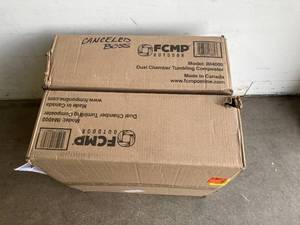 lot 162 image: LOT OF 2 FCMP Outdoor Tumbling Composter with Two Chambers for Efficient Batch Composting