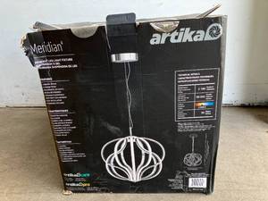lot 187 image: Artika Meridian 30-Watt Integrated LED Chrome Modern Hanging Pendant Chandelier Light Fixture