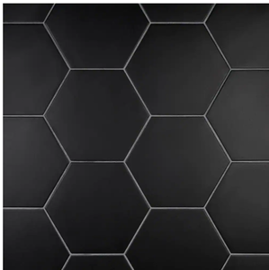 lot 201 image: Lot of 4 Cases of Merola Tile Apini Hex Matte Black 9 in. x 10-12 in. Porcelain Floor and Wall Tile