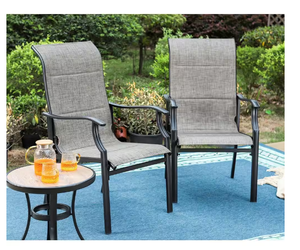 lot 216 image: SIX CHAIRS. Phi Villa Black Padded Textilene Metal Outdoor Patio Chairs