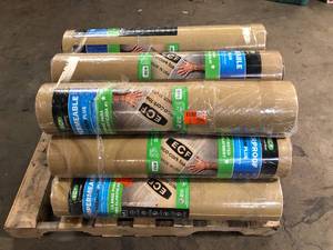 Pallet of Eco Cork Foam  75 sq. ft. 3 ft. x 25 ft. x 3.2 mm Waterproof Premium Plus 10-in-1 Underlayment - Vinyl Plank, Laminate, Engineered Wood (12 Pack)   Customer Returns See Pictures