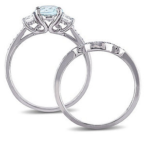 Sofia B. 10K White Gold Genuine Aquamarine, Lab-Created White Sapphire and Diamond-Accent Bridal Set