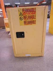 ULINE 23 x 18 x 35 Tall Flammable Yellow Storage Cabinets  For aerosols, gasoline and flammable liquids - SOLD AS IS