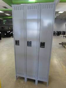 ULINE Single Tier Lockable Lockers With Internal Shelf and Clothes Hooks, 36 X 18 X 78 Tall (3 Locker Unit) - SOLD AS IS