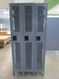 ULINE Single Tier Ventilated Lockable Lockers With Internal Shelf and Clothes Hooks, 36 X 18 X 78 Tall (3 Locker Unit) - SOLD AS IS