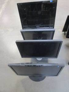 Lot of 4 Small Computer Monitors (UNTESTED, USED IN WAREHOUSE, SOME MAYBE MISSING CORDS)