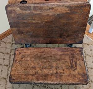 lot 75 image: Silent Giant Vintage School Desk with Cast Iron Base and Wood Blocks