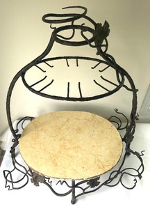 lot 102 image: Extra Large Wrought Iron and Marble Charcuterie and Wine Stand