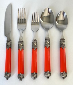 lot 123 image: Ornate Orange Handled Flatware Service for 8
