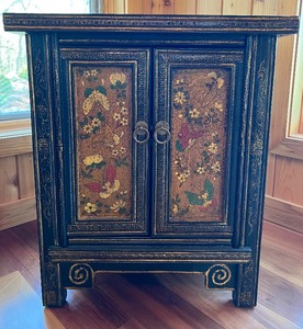 lot 19 image: Vintage Asian Painted Cabinet with Butterfly Motif