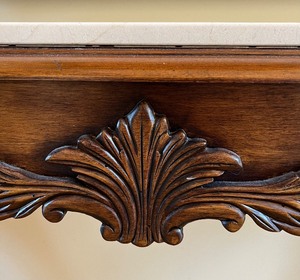 lot 20 image: Marble Topped Wood Entry Table with Carved Details