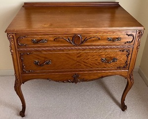lot 13 image: Vintage Wooden Sideboard with Carved Accents & Dovetail Drawers