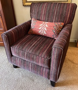 lot 35 image: Striped Accent Chair with Decorative Bolster Pillow