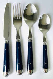 lot 163 image: Navy Blue Handled Flatware Service for 18 by Jean Dubost