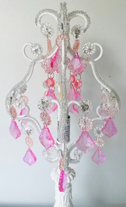 lot 267 image: Elegant White Lamp with Pretty Pink Prisms and Beaded Accents